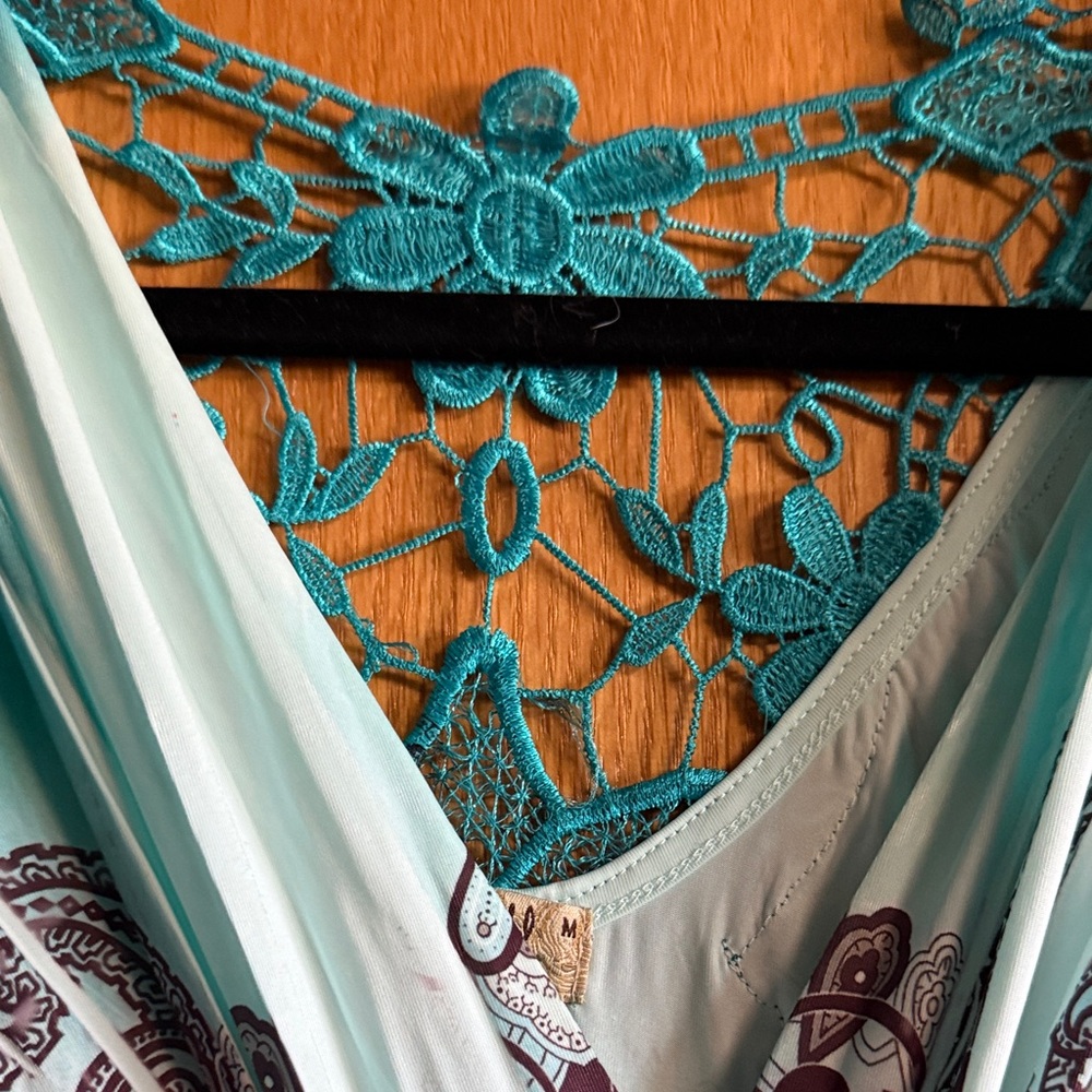 ONE WORLD Teal and Brown Patterned Dress - Picture 3 of 5